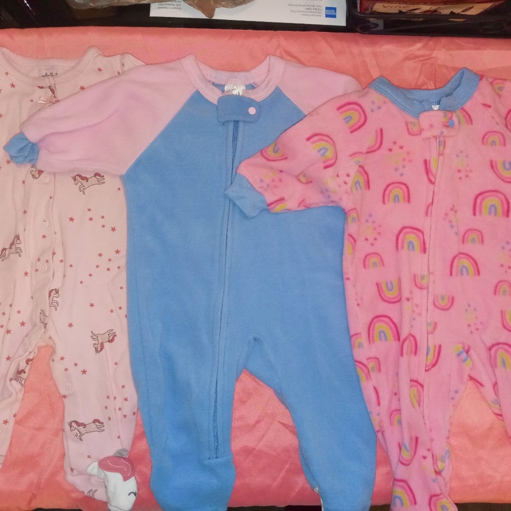 3 pc. Baby girl footies pajamas